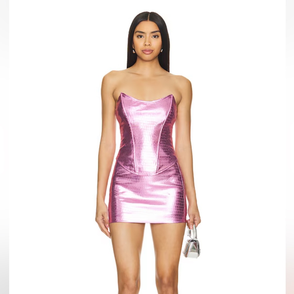 Toni Faux Leather Skirt Set in Pink